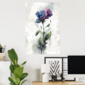 "Paarse & Blauwe Hibiscus Botanische Waterverf Kun Poster (Thuiskantoor)