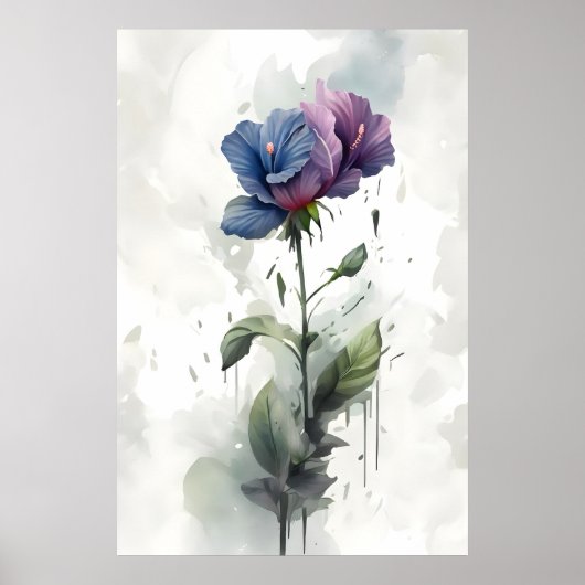 "Paarse & Blauwe Hibiscus Botanische Waterverf Kun Poster (Voorkant)