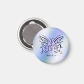 Paarse Blauwe Holografische Vlinder Monogram Naam Magneet (Voorkant / Achterkant)