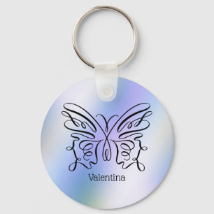 Paarse Blauwe Holografische Vlinder Monogram Naam Sleutelhanger