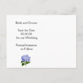 Paarse blauwe hortensia bloemenbruiloft Save the D Aankondigingskaart (Achterkant)