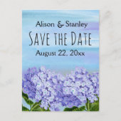 Paarse blauwe hortensia bloemenbruiloft Save the D Aankondigingskaart (Voorkant)
