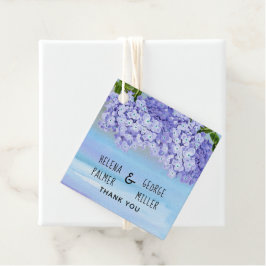 Paarse blauwe hortensia waterverf bloemige bruilof bedankjes labels