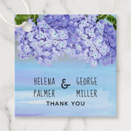 Paarse blauwe hortensia waterverf bloemige bruilof bedankjes labels