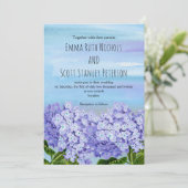 Paarse, blauwe hortensia's waterverf bloem bruilof kaart (Staand voorkant)