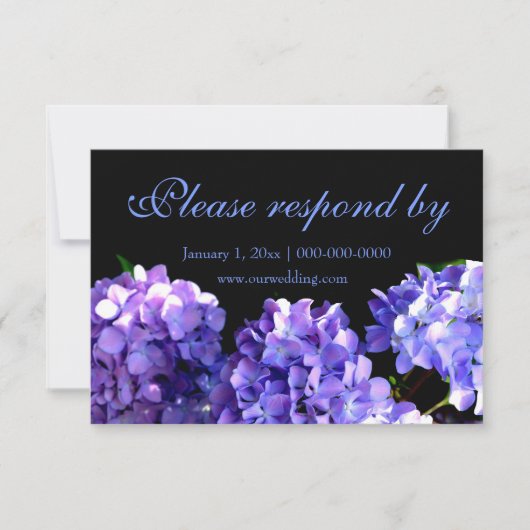 Paarse blauwe hydrangeas magenta paarse bloemen rs save the date (Voorkant)