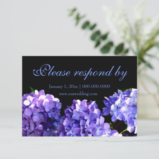 Paarse blauwe hydrangeas magenta paarse bloemen rs save the date (Staand voorkant)