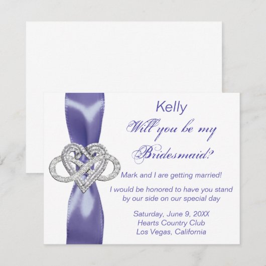 Paarse Blauwe Infinity Heart Bridesmaid Kaart (Voorkant / Achterkant)