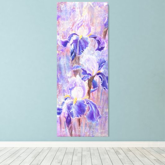 Paarse Blauwe Iris Bloemen Canvas Print - Schilder (Insitu (Houten vloer))