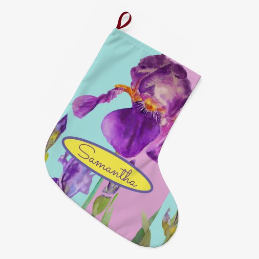 Paarse Blauwe Iris Irisa Floral Kerstmis stoppen Grote Kerstsok (Voorkant (Hangend))