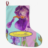 Paarse Blauwe Iris Irisa Floral Kerstmis stoppen Grote Kerstsok (Voorkant)