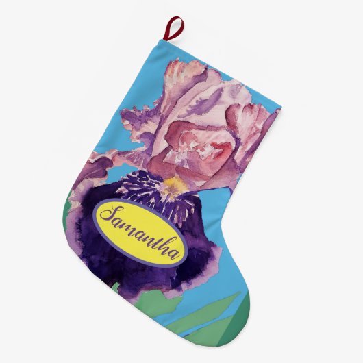 Paarse Blauwe Iris Irisa Floral Kerstmis stoppen Grote Kerstsok (Voorkant (Hangend))