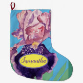 Paarse Blauwe Iris Irisa Floral Kerstmis stoppen Grote Kerstsok (Voorkant)