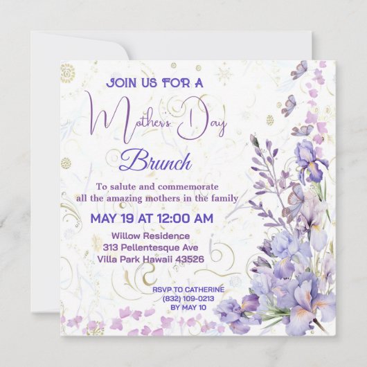 Paarse Blauwe Iris Schattigee Vlinder Moederdag Br Kaart (Voorkant)