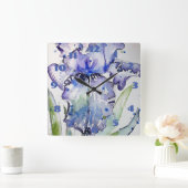 Paarse Blauwe Iris Waterverf Schilderen Florale Ku Vierkante Klok (Huis)