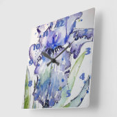 Paarse Blauwe Iris Waterverf Schilderen Florale Ku Vierkante Klok (Hoek)