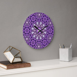 Paarse Blauwe Kaleidoscoop Pinwheel Mandala Patter Grote Klok