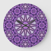 Paarse Blauwe Kaleidoscoop Pinwheel Mandala Patter Grote Klok (Voorkant)