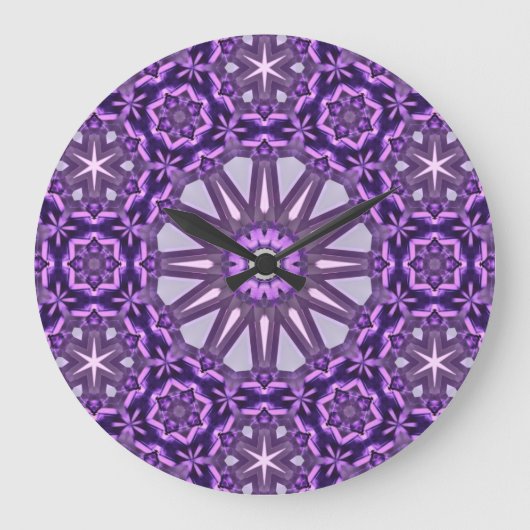 Paarse Blauwe Kaleidoscoop Pinwheel Mandala Patter Grote Klok (Voorkant)
