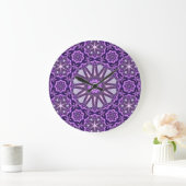 Paarse Blauwe Kaleidoscoop Pinwheel Mandala Patter Grote Klok (Huis)