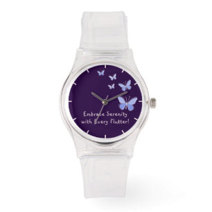 Paarse Blauwe Kaleidoscoop Vlinders Motivatie Horloge