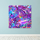 Paarse, blauwe, kleurrijke marmervochtige kunst canvas afdruk (Insitu (Houten vloer))