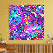 Paarse, blauwe, kleurrijke marmervochtige kunst canvas afdruk (Insitu (Woonkamer))