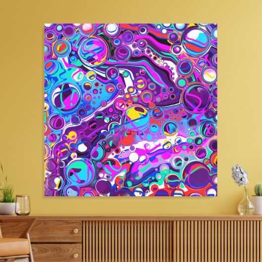 Paarse, blauwe, kleurrijke marmervochtige kunst canvas afdruk (Insitu (Woonkamer))