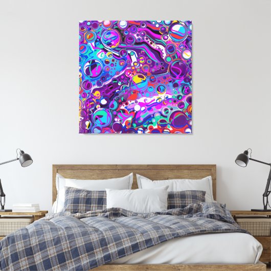 Paarse, blauwe, kleurrijke marmervochtige kunst canvas afdruk (Insitu (Slaapkamer))