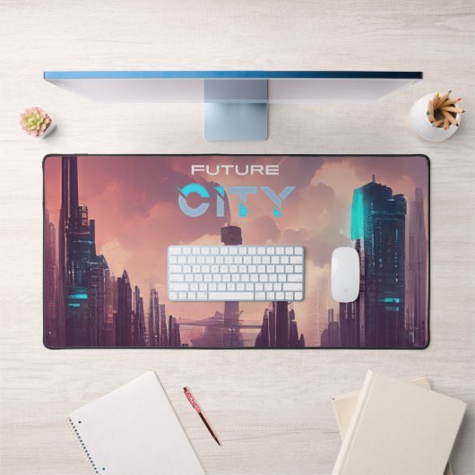 Paarse Blauwe Kleurrijke Toekomst Cyberpunk Stad Bureaumat (Kantoor 1)