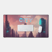 Paarse Blauwe Kleurrijke Toekomst Cyberpunk Stad Bureaumat (Keyboard & Muis)