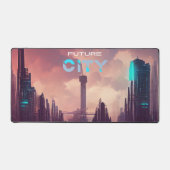 Paarse Blauwe Kleurrijke Toekomst Cyberpunk Stad Bureaumat (Voorkant)