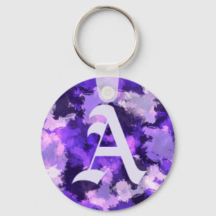 Paarse Blauwe & Koel Abstracte Vormen met Big Lett Sleutelhanger