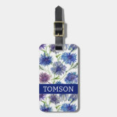 paarse, blauwe korenbloemen, waterverf bagagelabel (Voorkant verticaal)
