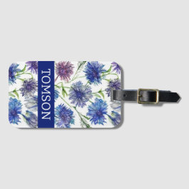 paarse, blauwe korenbloemen, waterverf bagagelabel