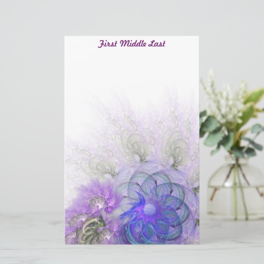 Paarse blauwe lacy Abstract ventilator op maat Briefpapier (Staand voorkant)