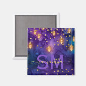 Paarse & Blauwe Lantaarn Glow Monogram Magneet (Voorkant / Achterkant)
