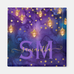 Paarse & Blauwe Lantaarn Glow Monogram Magneet