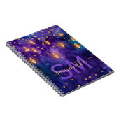 Paarse & Blauwe Lantaarn Glow Monogram Notitieboek (Rechterzijde)
