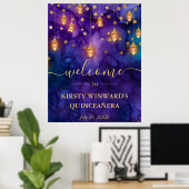 Paarse & Blauwe Lantaarn Glow Quinceanera Poster (Thuiskantoor)
