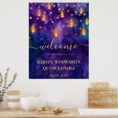 Paarse & Blauwe Lantaarn Glow Quinceanera Poster (Keuken)