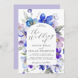 Paarse Blauwe Lavendel Mauve Navy Bloem Bruiloft Kaart