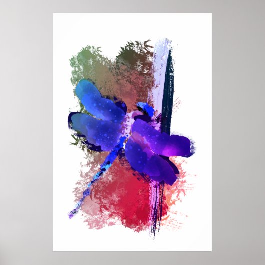 Paarse Blauwe Libel Insect Schilderij Poster (Voorkant)