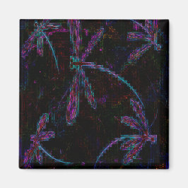  Paarse blauwe libellen op zwart Magneet