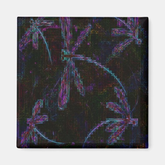  Paarse blauwe libellen op zwart Magneet (Voorkant)