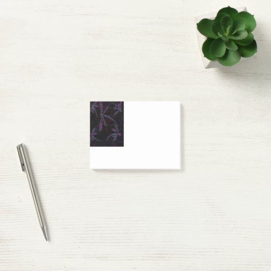  Paarse blauwe libellen op zwart Post-it® Notes (Kantoor)