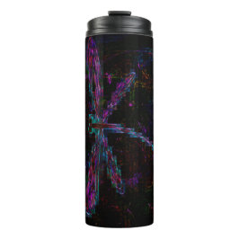  Paarse blauwe libellen op zwart Thermosbeker