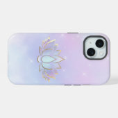 paarse blauwe lotus bloem ontwerp iPhone 15 case (Achterkant horizontaal)