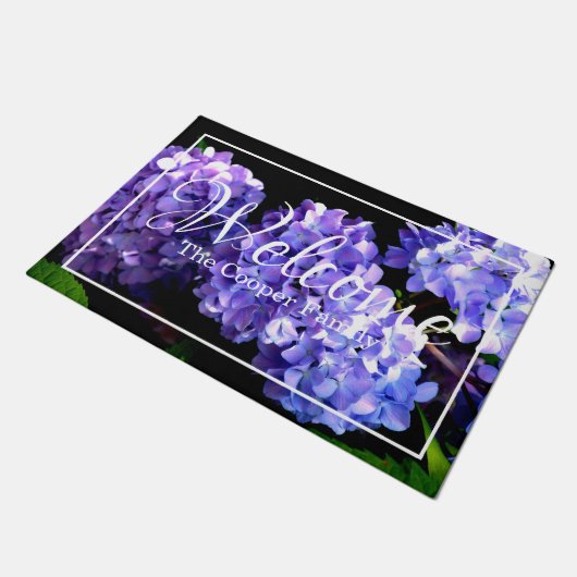 Paarse blauwe magenta Hydrangeas welkom Deurmat (Schuin)