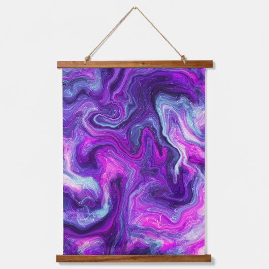 Paarse Blauwe marmer Swirls en bubbels Hangend Wandkleed (Voorkant)